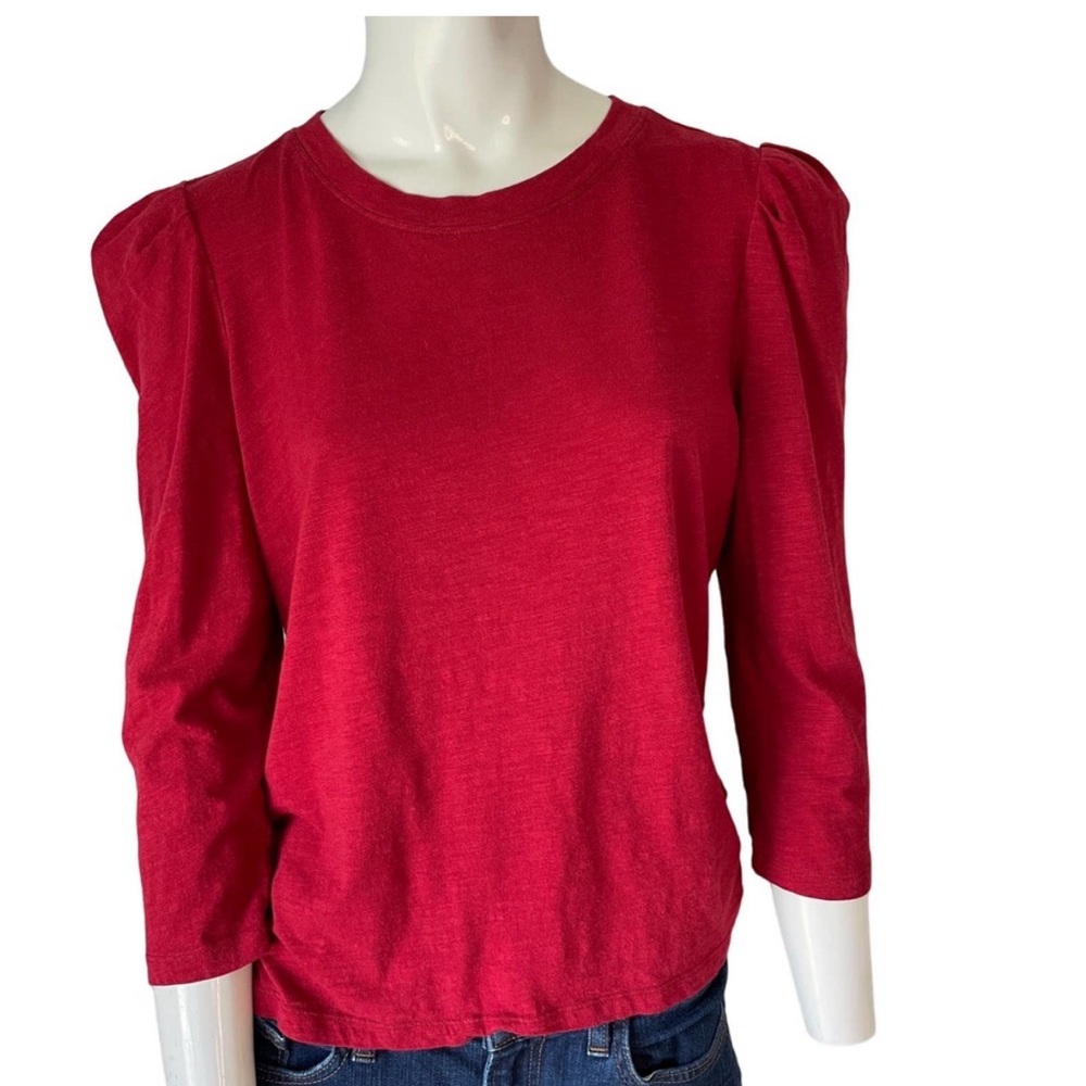 SANCTUARY Pleated Puff Sleeve T-Shirt Style Top 3/4 Sleeve Dark Red Size Medium